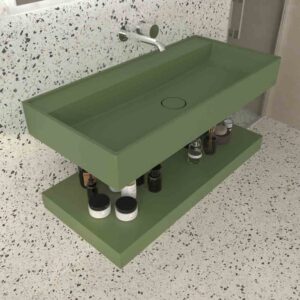Lavabo suspendido TOTEM un seno centrado SOLID SURFACE Verde Reseda