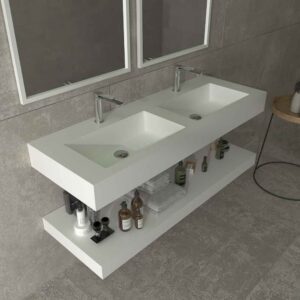 Lavabo suspendido LIDO dos senos SOLID SURFACE Blanco