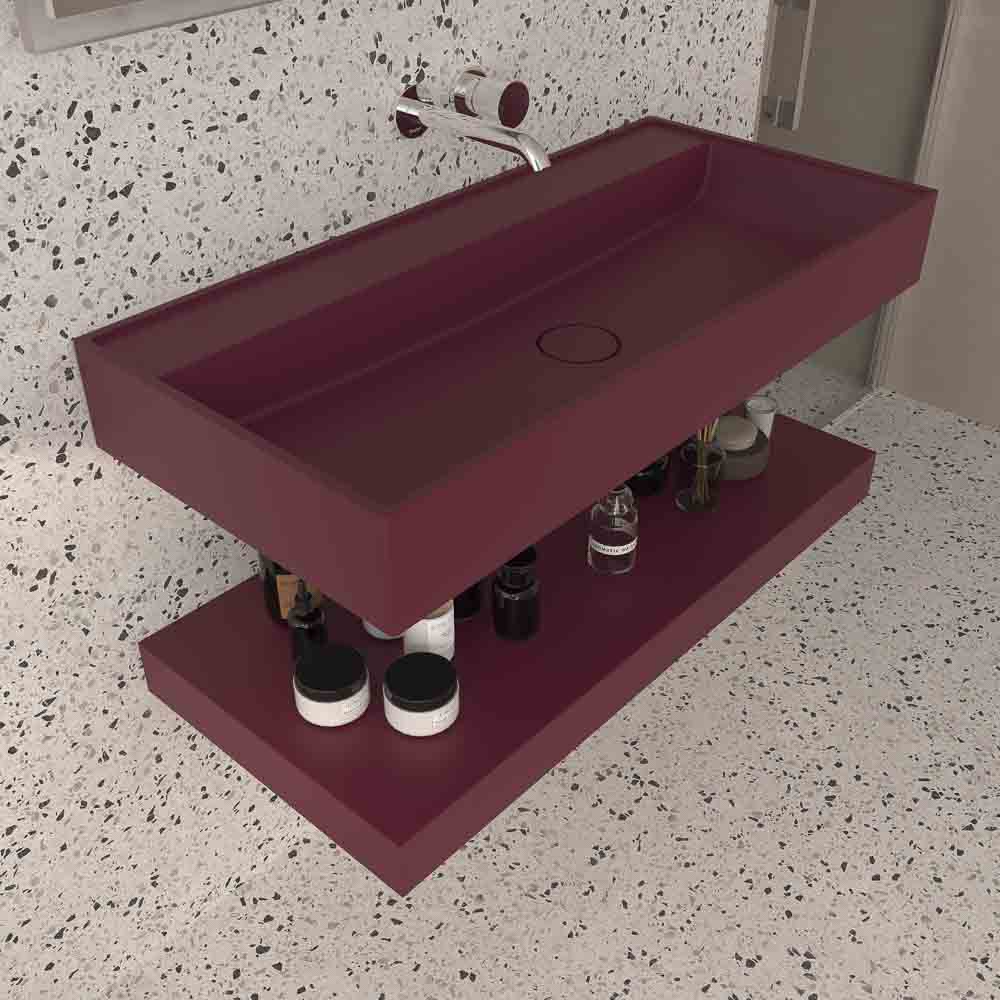 Lavabo suspendido TOTEM un seno centrado SOLID SURFACE Burdeos