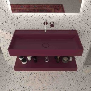 Lavabo suspendido TOTEM un seno centrado SOLID SURFACE Burdeos