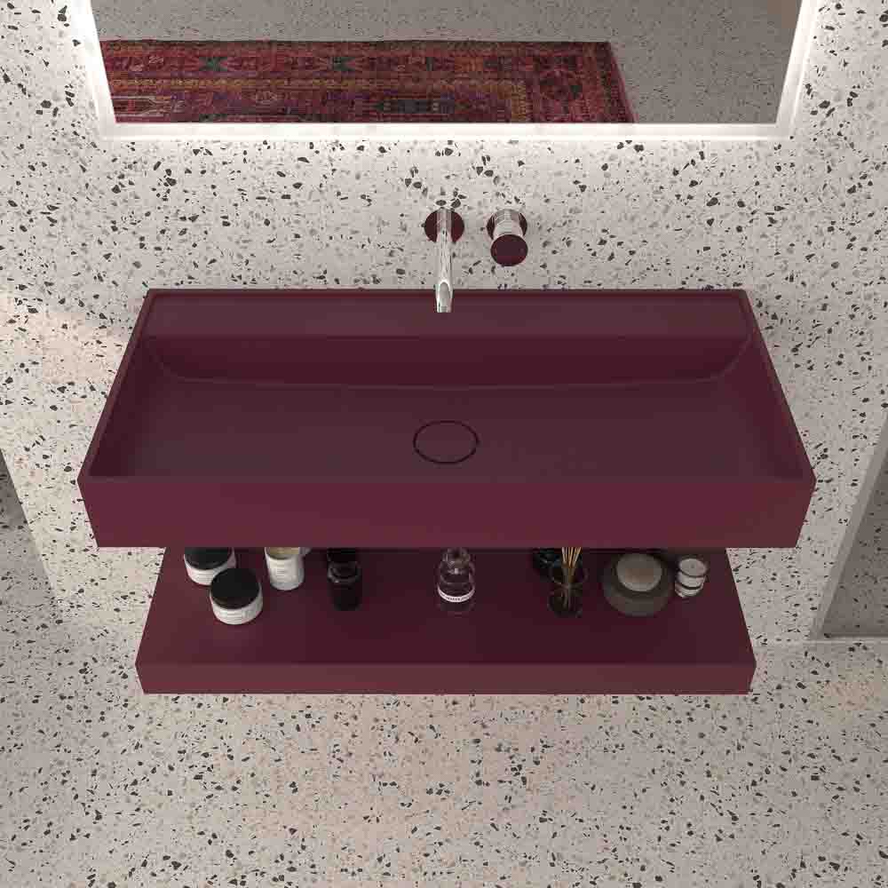 Lavabo suspendido TOTEM un seno centrado SOLID SURFACE Burdeos - Imagen 2