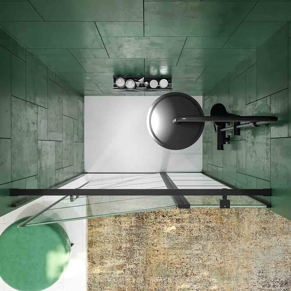 Mampara de ducha frontal OPEN 1 fijo - 1 puerta abatible serigrafia industrial NEGRO MATE - Imagen 5