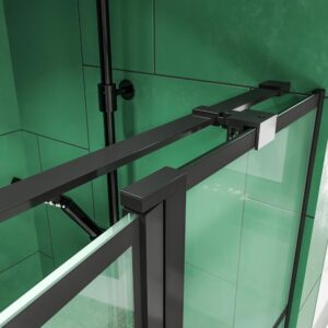 Mampara de ducha frontal OPEN 1 fijo - 1 puerta abatible serigrafia industrial NEGRO MATE