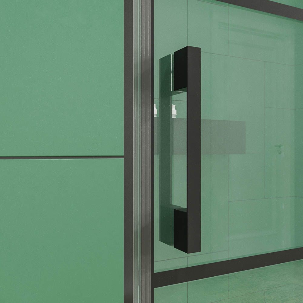 Mampara de ducha frontal OPEN 1 fijo - 1 puerta abatible serigrafia industrial NEGRO MATE - Imagen 6
