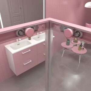 Mampara de ducha cuadrada NEXO apertura angular 2 fijos-2 puertas correderas Acabado ROSA PALO