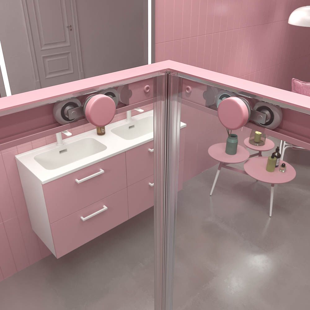Mampara de ducha cuadrada NEXO apertura angular 2 fijos-2 puertas correderas Acabado ROSA PALO - Imagen 7