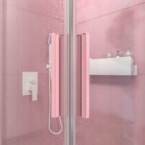 Mampara de ducha cuadrada NEXO apertura angular 2 fijos-2 puertas correderas Acabado ROSA PALO