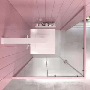Mampara de ducha cuadrada NEXO apertura angular 2 fijos-2 puertas correderas Acabado ROSA PALO