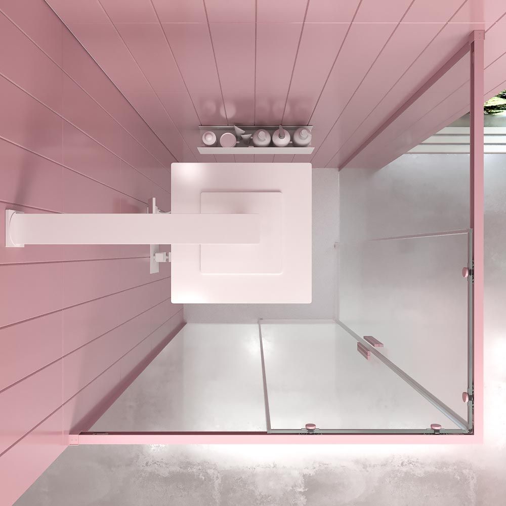 Mampara de ducha cuadrada NEXO apertura angular 2 fijos-2 puertas correderas Acabado ROSA PALO - Imagen 2