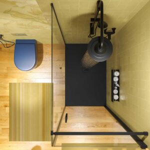 Mampara de ducha rectangular OPEN 1 fijo - 1 puerta abatible fabricada a medida . NEGRO MATE