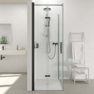 Mampara de ducha rectangular SINTESIS 1 fijo - 1 puerta plegable fabricada a medida . NEGRO MATE