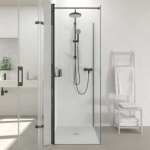Mampara de ducha rectangular SINTESIS 1 fijo - 1 puerta plegable fabricada a medida . NEGRO MATE