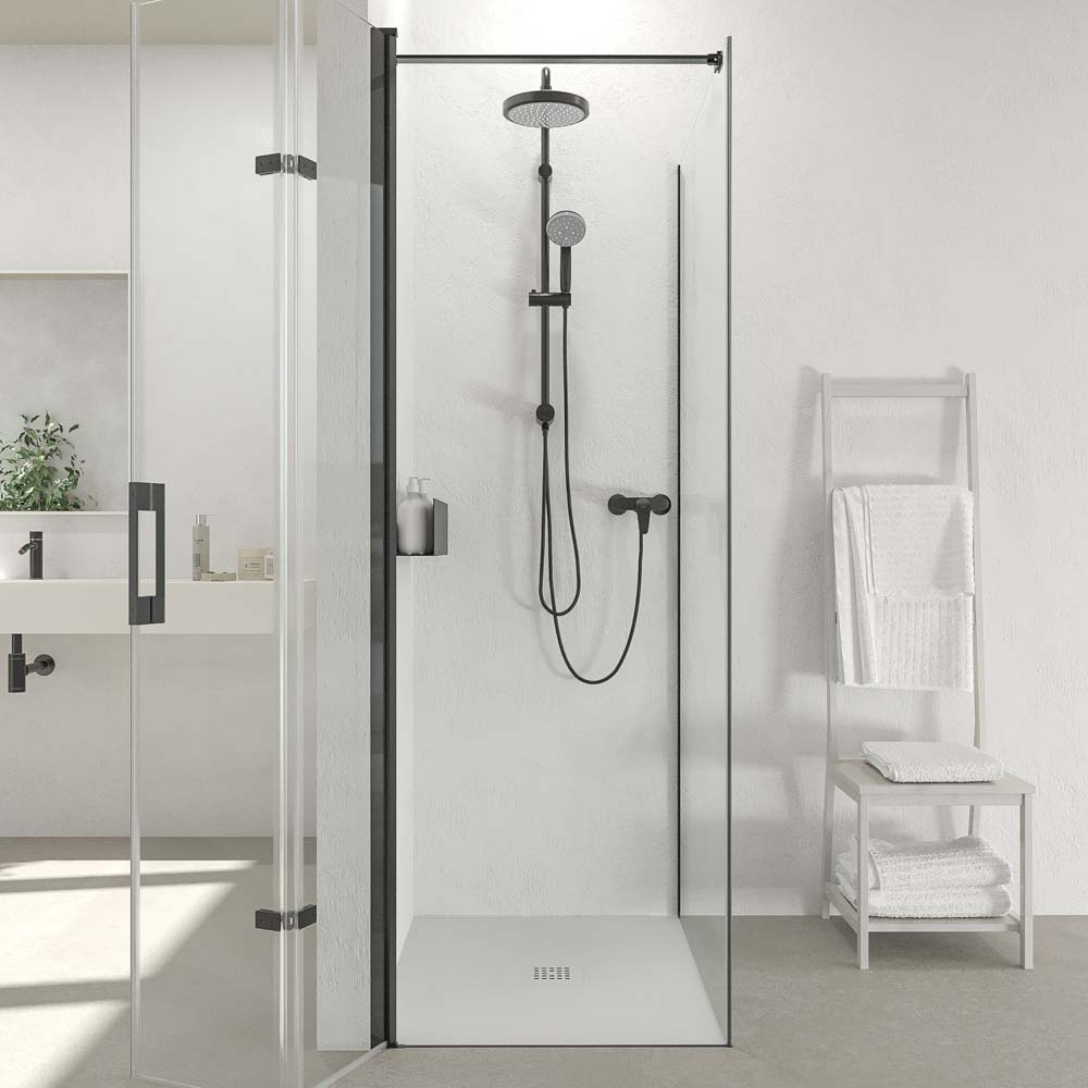 Mampara de ducha rectangular SINTESIS 1 fijo - 1 puerta plegable fabricada a medida . NEGRO MATE - Imagen 7