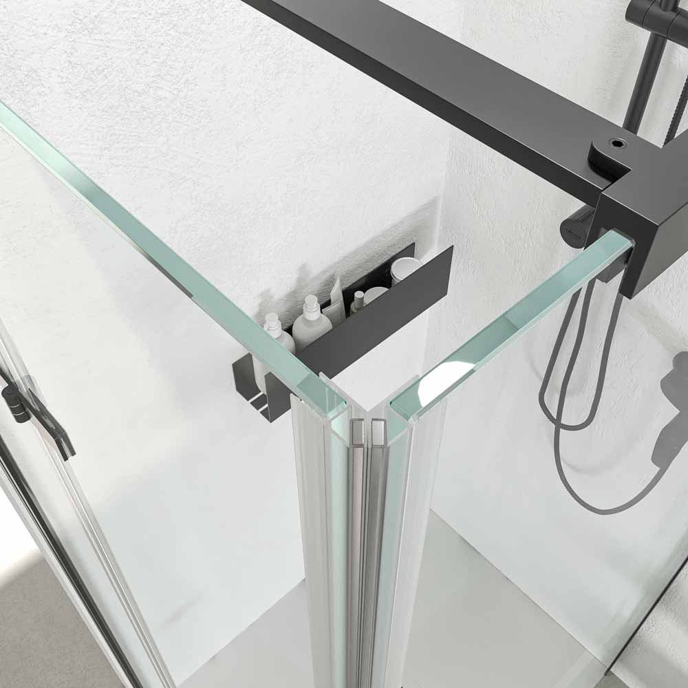 Mampara de ducha rectangular SINTESIS 1 fijo - 1 puerta plegable fabricada a medida . NEGRO MATE - Imagen 6