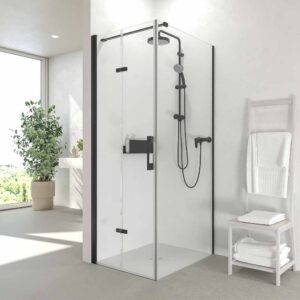Mampara de ducha rectangular SINTESIS 1 fijo - 1 puerta plegable fabricada a medida . NEGRO MATE