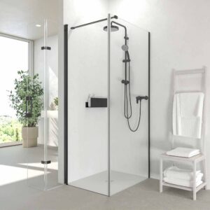 Mampara de ducha rectangular SINTESIS 1 fijo - 1 puerta plegable fabricada a medida . NEGRO MATE