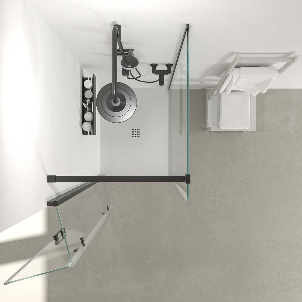 Mampara de ducha rectangular SINTESIS 1 fijo - 1 puerta plegable fabricada a medida . NEGRO MATE - Imagen 4