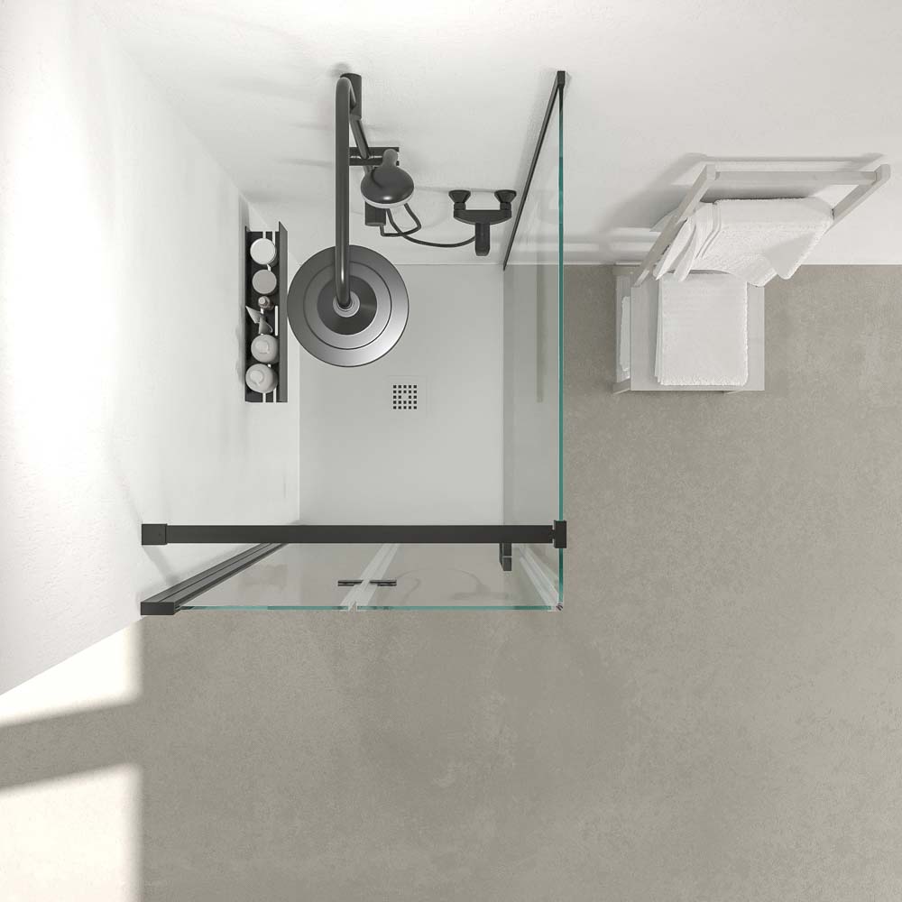 Mampara de ducha rectangular SINTESIS 1 fijo - 1 puerta plegable fabricada a medida . NEGRO MATE - Imagen 3