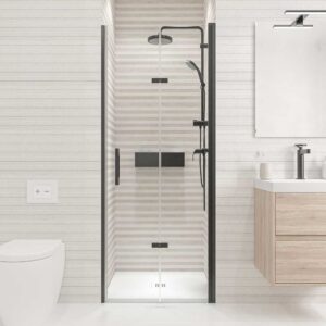 Mampara de ducha frontal SINTESIS 1 puerta plegable a medida acabado NEGRO MATE