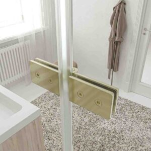 Mampara de ducha frontal SINTESIS 1 puerta plegable a medida acabado ORO MATE