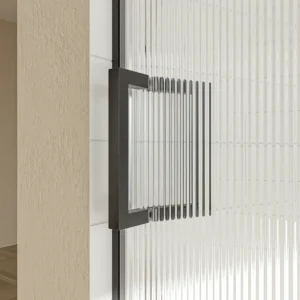 Mampara de ducha TECH HIGH frontal 1 fijo - 1 puerta corredera vidrio acanalado 8 mm.  ACERO INOXIDABLE  Negro  fabricada a techo