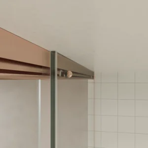 Mampara de ducha TECH HIGH frontal 1 fijo - 1 puerta corredera vidrio 8 mm. ORO ROSA