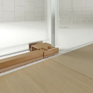 Mampara de ducha TECH HIGH frontal 1 fijo - 1 puerta corredera vidrio 8 mm. COBRE
