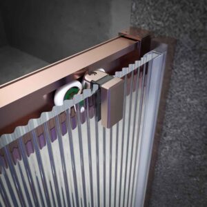 Mampara de ducha frontal BASIC 1 fijo -1 puerta corredera VIDRIO ACANALADO. Sin perfil inferior. Acabado ORO ROSA
