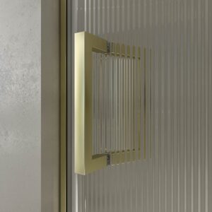 Mampara de ducha TECH HIGH frontal 1 fijo - 1 puerta corredera vidrio 8 mm ACANALADO fabricada a techo. ACERO INOXIDABLE Oro mate