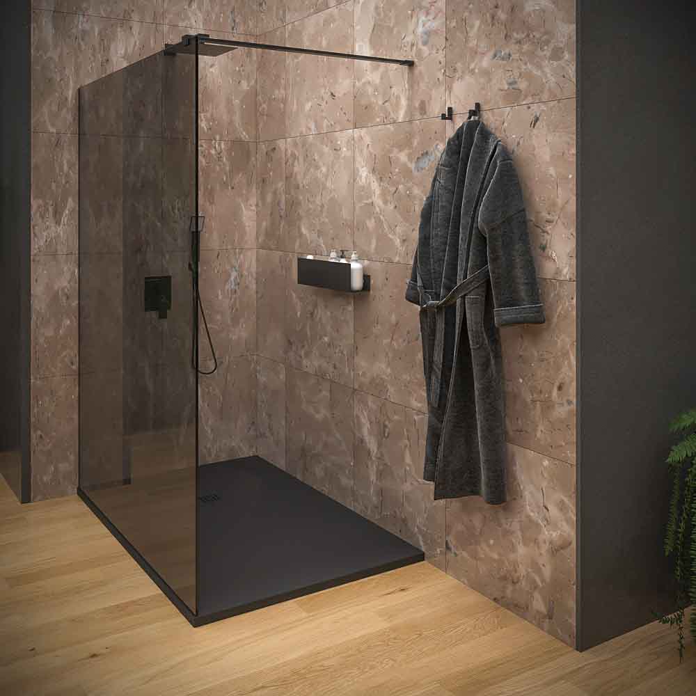 Fijo de ducha mampara ZEN perfil acero inoxidable NEGRO MATE - Vidrio 10 MM Parsol GRIS con tratamiento anti-cal incluido - Imagen 2