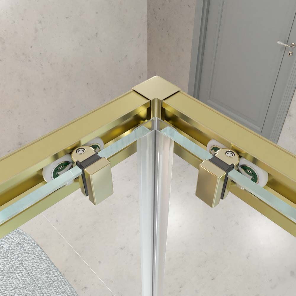 Mampara de ducha rectangular BASIC apertura angular 2 fijos-2 puertas correderas. Sin perfil inferior. Con tratamiento anti-cal. Acabado ORO MATE - Imagen 5