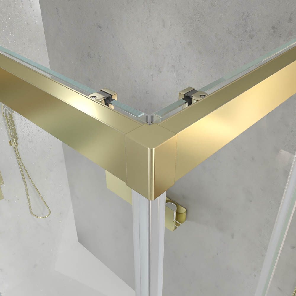 Mampara de ducha rectangular BASIC apertura angular 2 fijos-2 puertas correderas. Sin perfil inferior. Con tratamiento anti-cal. Acabado ORO MATE - Imagen 3