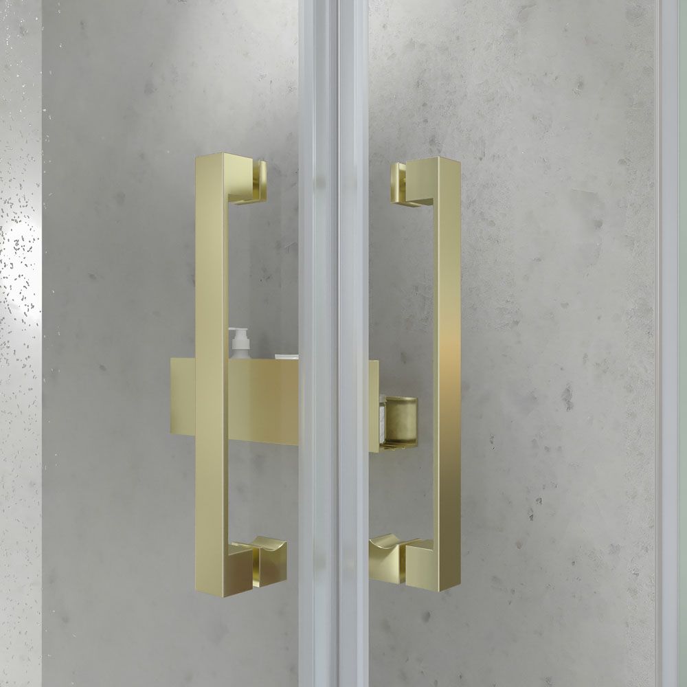 Mampara de ducha rectangular BASIC apertura angular 2 fijos-2 puertas correderas. Sin perfil inferior. Con tratamiento anti-cal. Acabado ORO MATE - Imagen 6