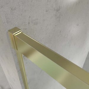 Mampara de ducha rectangular BASIC apertura angular 2 fijos-2 puertas correderas. Sin perfil inferior. Con tratamiento anti-cal. Acabado ORO MATE