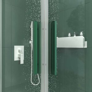 Mampara de ducha cuadrada NEXO apertura angular 2 fijos-2 puertas correderas Acabado VERDE OLIVA