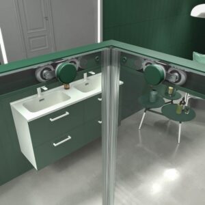 Mampara de ducha cuadrada NEXO apertura angular 2 fijos-2 puertas correderas Acabado VERDE OLIVA