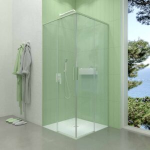 Mampara de ducha cuadrada NEXO apertura angular 2 fijos-2 puertas correderas Acabado VERDE OPALO