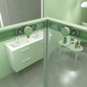 Mampara de ducha cuadrada NEXO apertura angular 2 fijos-2 puertas correderas Acabado VERDE OPALO