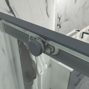 Mampara de ducha NEXO frontal 1 fijo - 1 puerta corredera perfil MINIMALISTA acabado GRAFITO