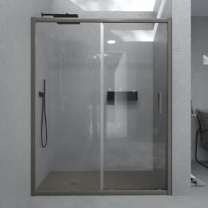 Mampara de ducha frontal NORMA 1 fijo -1 puerta corredera. Acabado GRIS CUARZO