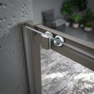 Mampara de ducha frontal NORMA 1 fijo -1 puerta corredera. Acabado GRIS CUARZO