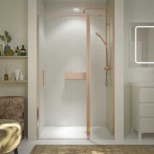 Mampara de ducha frontal OPEN 1 fijo - 1 puerta abatible a medida acabado ORO ROSA