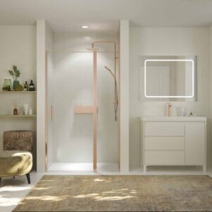 Mampara de ducha frontal OPEN 1 fijo - 1 puerta abatible a medida acabado ORO ROSA