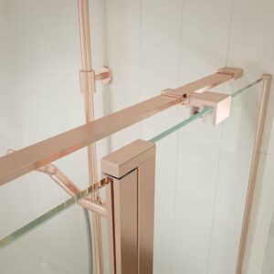 Mampara de ducha frontal OPEN 1 fijo - 1 puerta abatible a medida acabado ORO ROSA