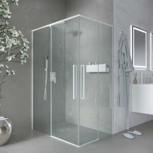 Mampara de ducha PETRA rectangular 2 fijos - 2 puertas correderas vidrio 6 mm. ACERO INOXIDABLE acabado BLANCO MATE