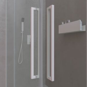 Mampara de ducha PETRA rectangular 2 fijos - 2 puertas correderas vidrio 6 mm. ACERO INOXIDABLE acabado BLANCO MATE