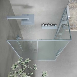 Mampara de ducha PETRA rectangular 2 fijos - 2 puertas correderas vidrio 6 mm. ACERO INOXIDABLE acabado GRIS CEMENTO
