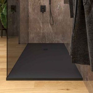 Fijo de ducha mampara ZEN perfil acero inoxidable NEGRO MATE - Vidrio 10 MM Parsol GRIS con tratamiento anti-cal incluido
