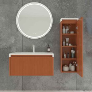 Mueble de baño BINARIO suspendido 1 cajón acabado PARDO ANARANJADO