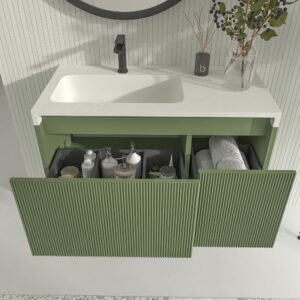 Mueble de baño BINARIO suspendido 2 cajones acabado VERDE RESEDA